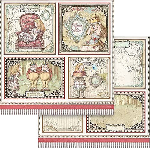 Stamperia International, Kft Carta Lubrificante A Doppio Volto, Alice Cards, Multicolore, 30.5X30.5 Cm