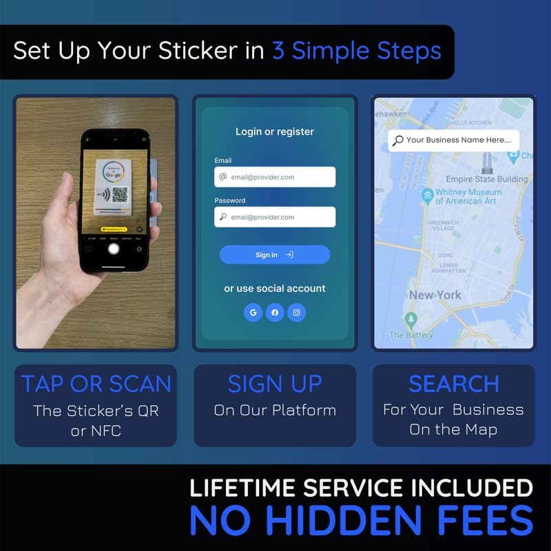 再利用可能なレビュータップステッカー Googleレビュー用 - 3枚パック - QR &amp; Tap NFCステッカー - G