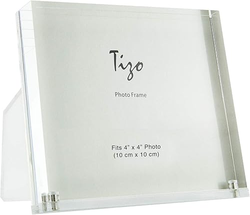 Miniatura 1 de TIZO Marco de fotos vertical Lucite de 4 x 4 pulgadas, duradero, 1 pulgada de grosor transparente y cierres magnéticos, elegante y práctico marco de