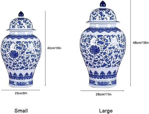 DUANZYOPQ Elegant Blue and White Chinese Porcelain Ginger Jar - Handcrafted Ceramic Temple Jar with Lid for Home Decor and Floral Arrangements (Large) - Image 5