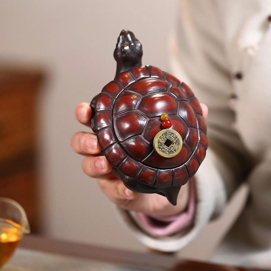 Tetera Hecha a Mano Creativa Tetera De Arcilla Púrpura Hecha A Mano con Forma Tortuga For La Ceremonia del Té Una Sola Persona para Preparar Té de Hojas