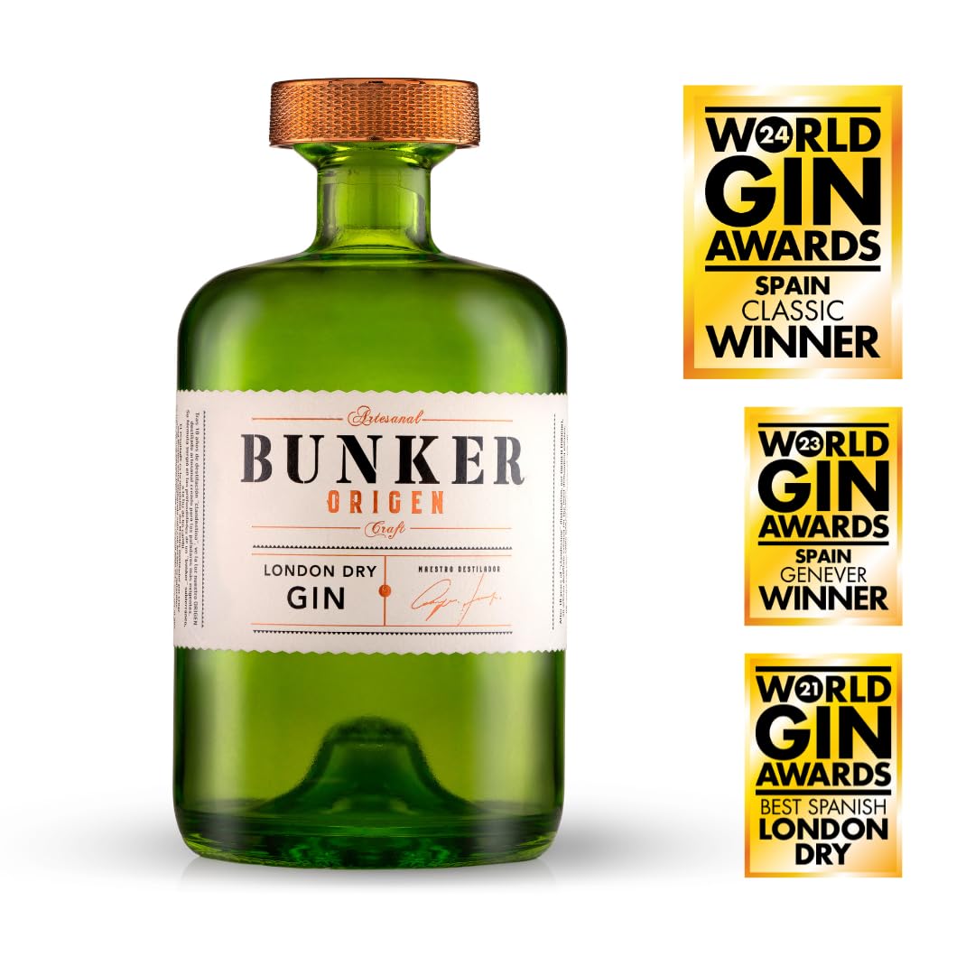 Bunker Distillery - Ginebra Premium Artesanal Bunker Origen - Botella 70 cl - London Dry Gin - Edición limitada - Premio Mejor Ginebra de España 2024,2023 y 2021 - Sin gluten - 100% natural
