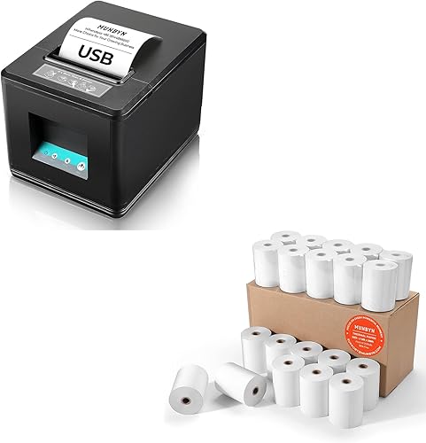 Miniatura 1 de MUNBYN Impresora de recibos USB de 3.150 in, impresora POS con cortador automático, soporte de comando ESCPOS, Windows Mac y papel de recibo térmico
