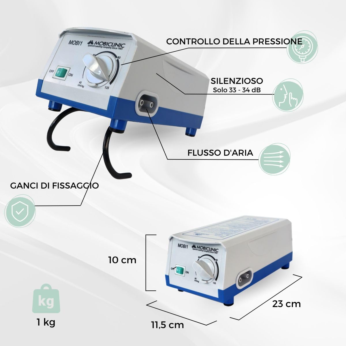 Mobiclinic®, Materasso Antidecubito ad Aria Alternata | Compressore Silenzioso (33-34 dB), 200 x 90 cm, Fino a 135 kg, Grado I, 130 Celle, PVC Medico Ignifugo, Lilla, Mobi 1