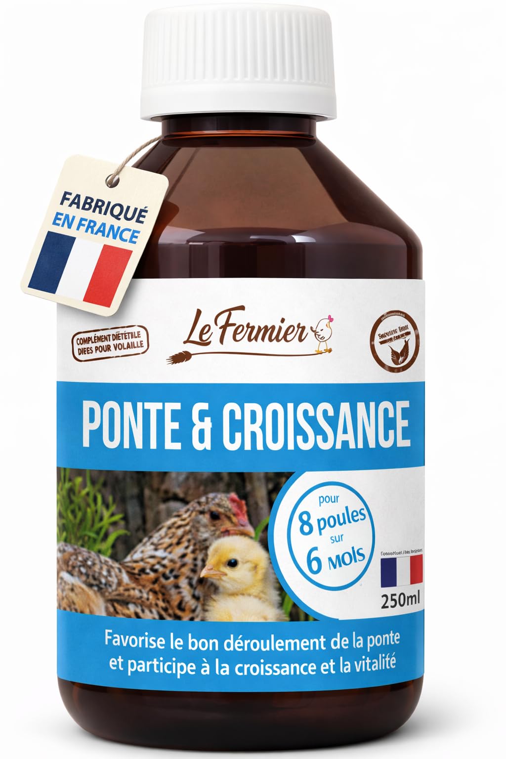 Ponte & Croissance 250 ML – Complément Alimentaire Liquide pour Poules & Volailles – Favorise la Ponte et Le Développement – sans Risque pour Les Œufs – Solution Buvable