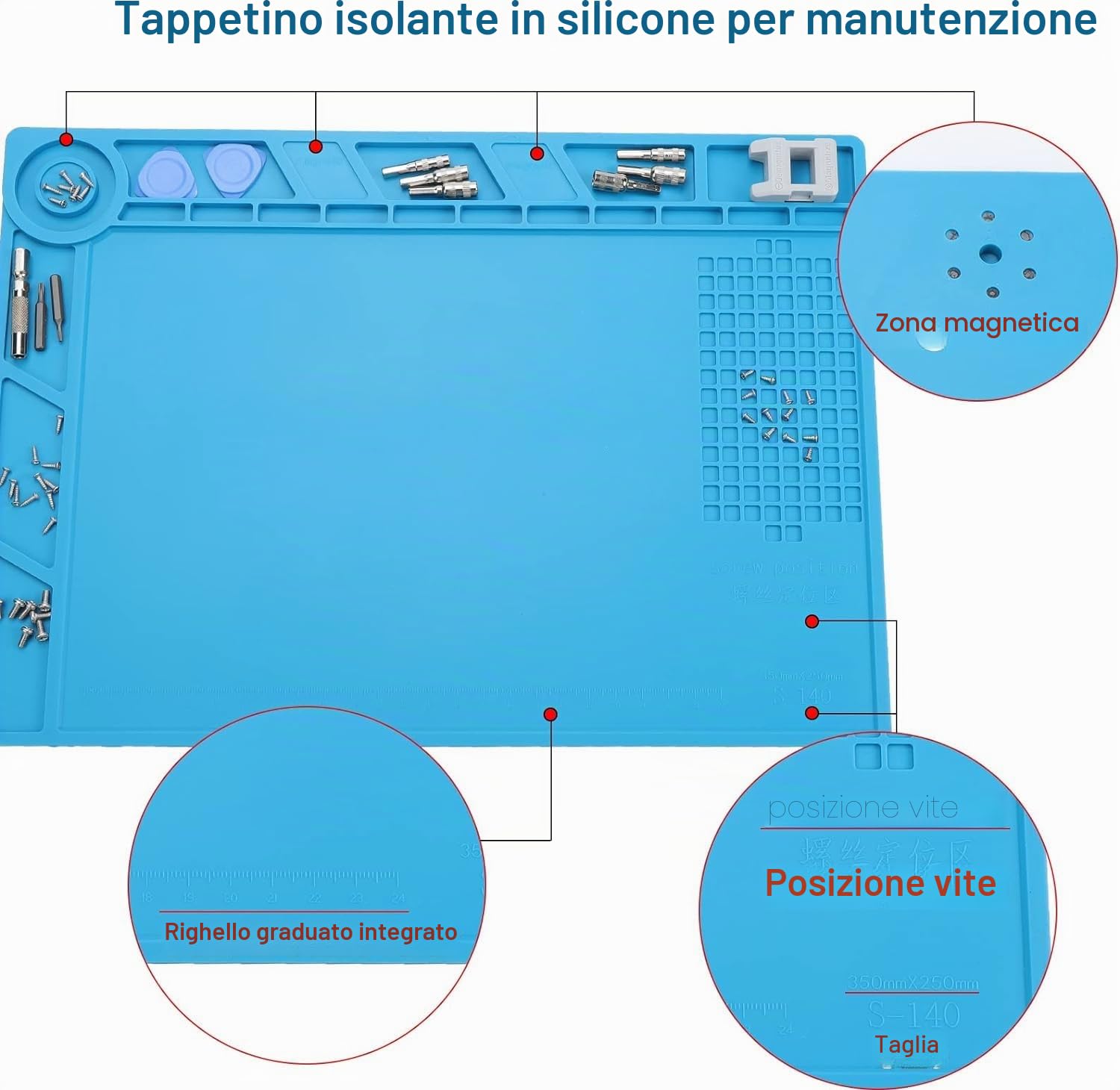 Tappetino magnetico per saldatura, riparazione e saldatura, in silicone, 500 °C, per la riparazione di orologi, computer portatili, telefoni, 34 x 23 cm