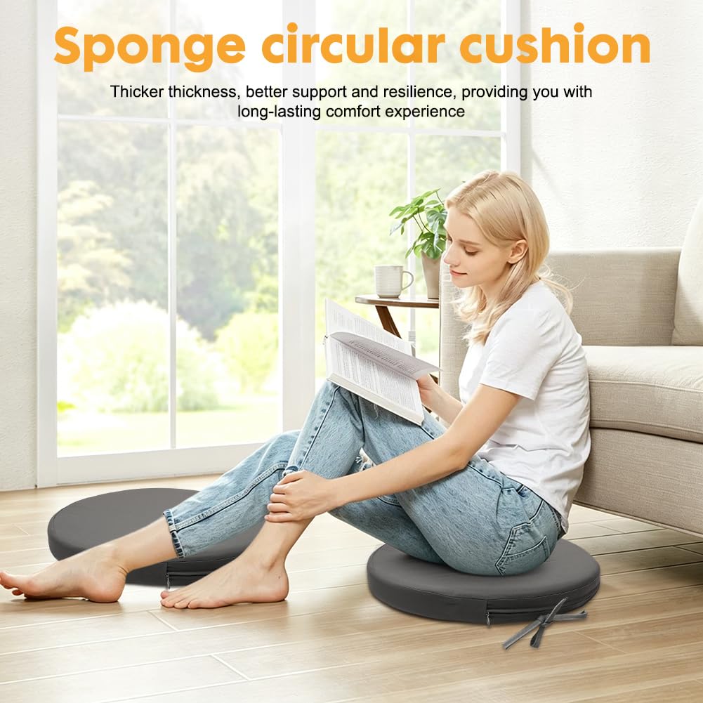 Set di cuscini per sedia rotondi con nastri, 40 cm, per esterni, impermeabili, per esterni, antiscivolo e confortevoli, per sala da pranzo, giardino, ufficio (grigio)