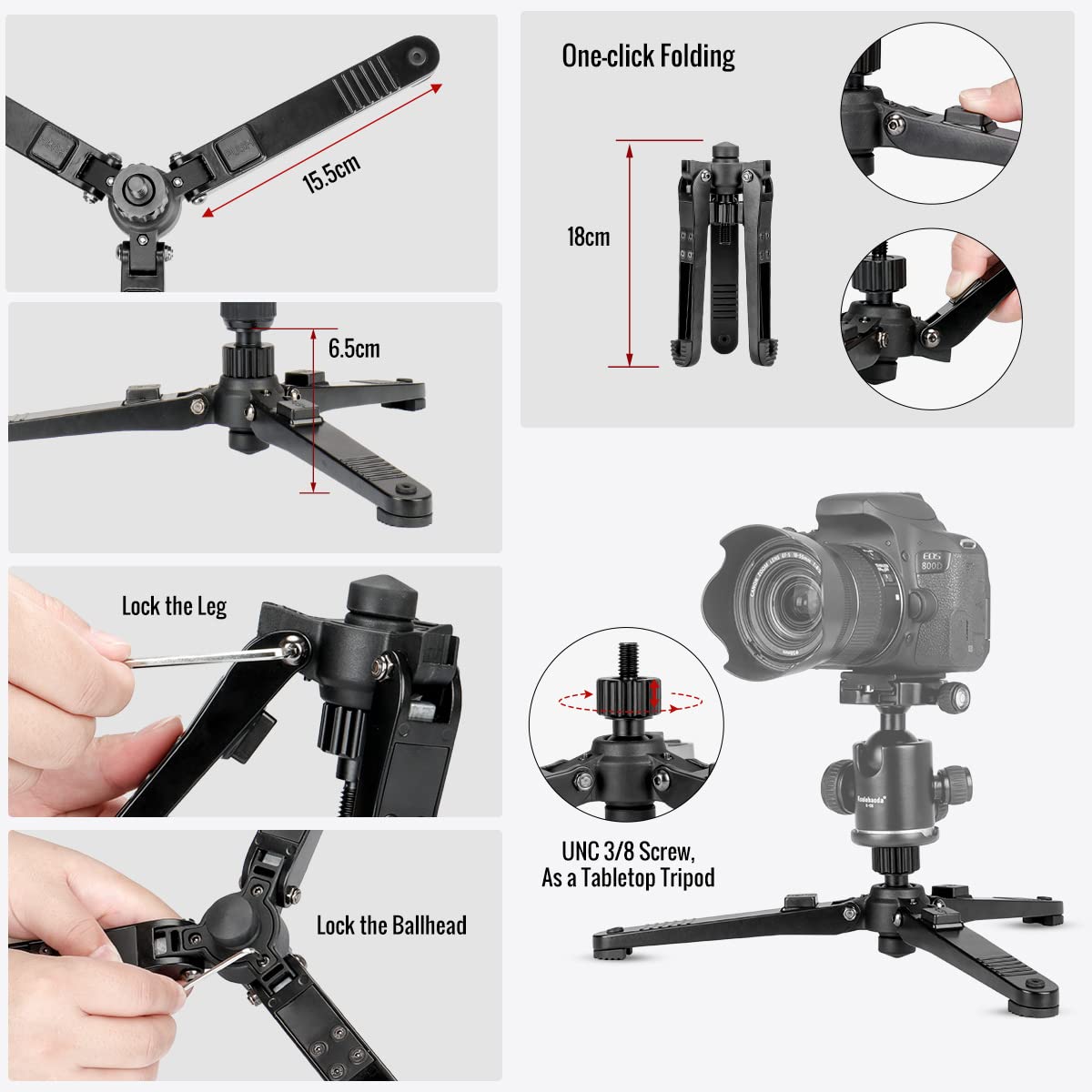 Koolehaoda Monopiede estensibile per fotocamera in lega di alluminio con base di supporto per treppiede, 5 sezioni 52 cm-168 cm regolabile per fotocamere reflex, carico utile fino a 7 kg