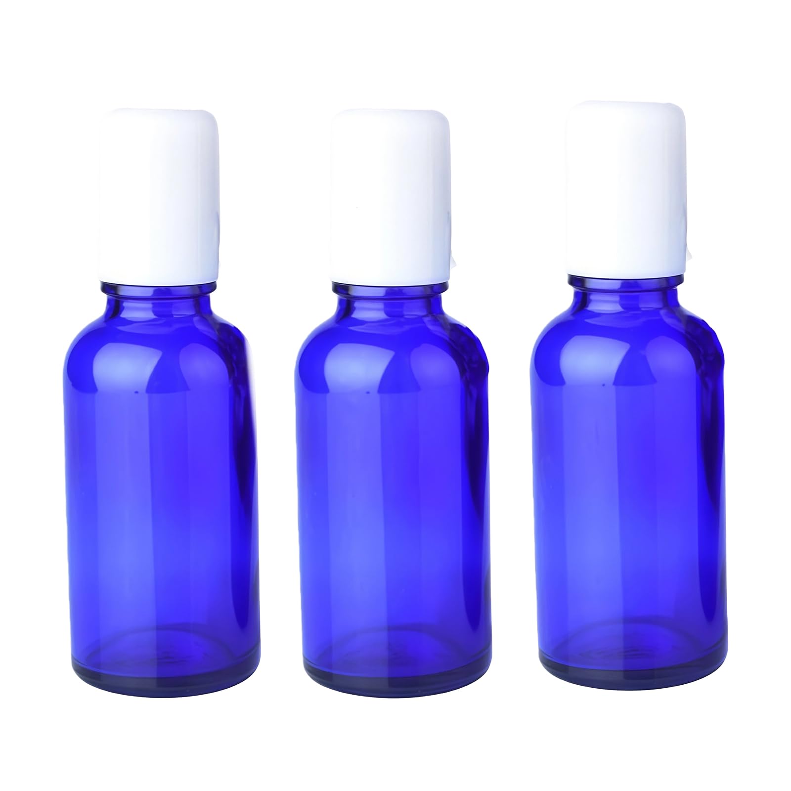 3Pcs Refillable Empty Blue Glass Roll-on Roller Bottles with Stainless Steel Roller Balls and White Cap for Essential Oil Perfumes Lip Balms Attar Travel Container (30ml/1oz)