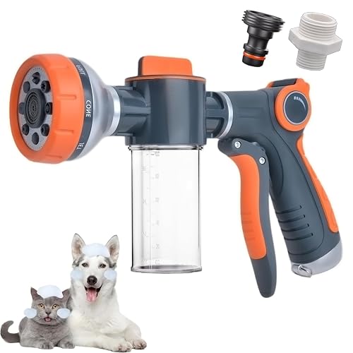 Hecurba 8-in-1 Dog Washing Hose Nozzle with Soap Dispenser for Pets Bath | Integrated Foam Water Design, Multi-scene Household Outdoor Tool, Labor-saving Ergonomic Handheld Grip