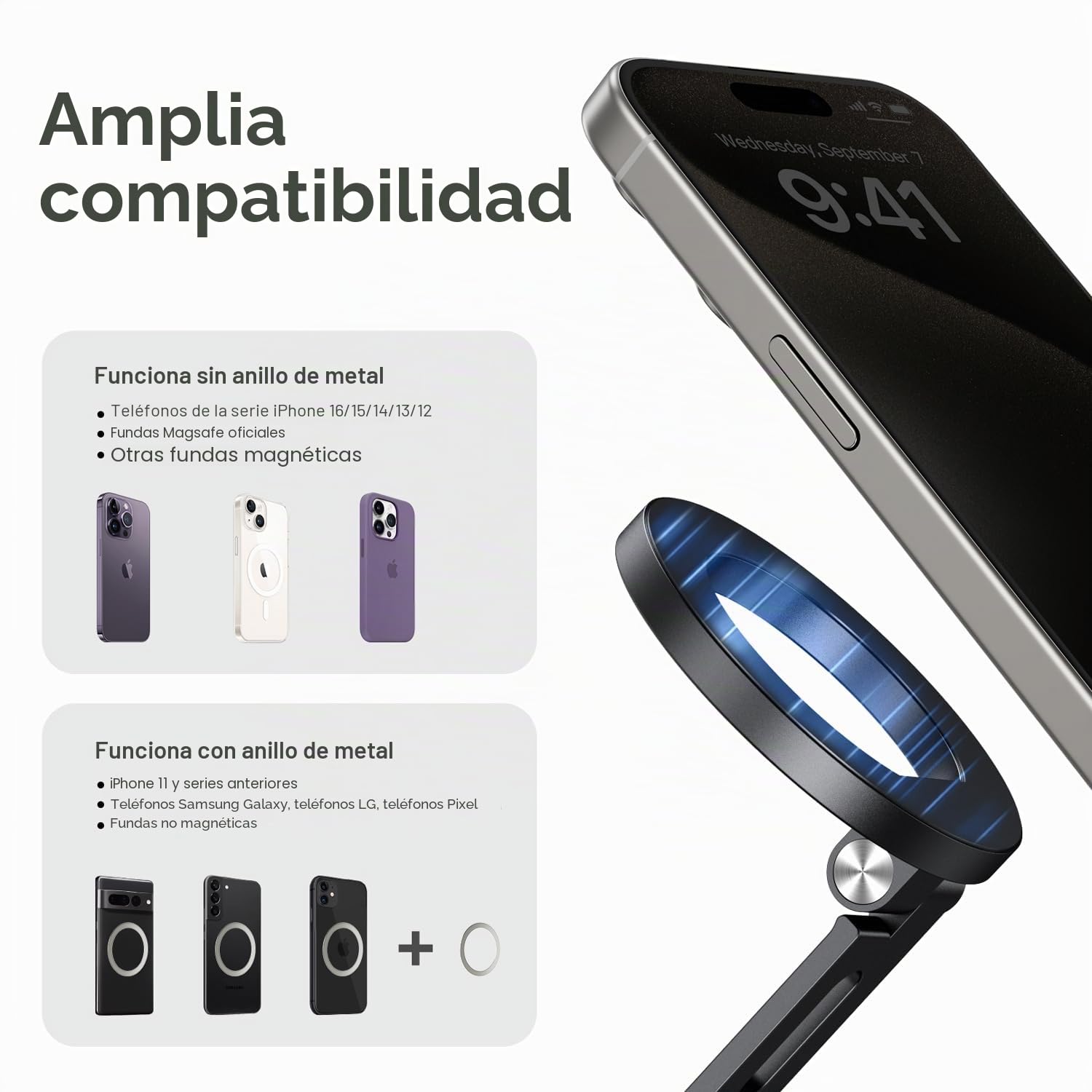 elitehood Soporte Móvil Trípode Magnético Adaptador- Base Giratoria 360°, Compatible MagSafe, Tornillo 1/4", Inclinación 180° para Cámaras/Trípodes/Luces Anulares