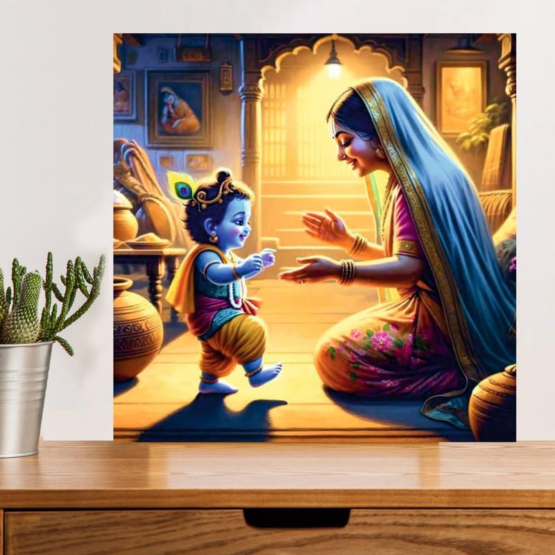 Image of British Terminal Cute little Bal Gopal Baby God Krishna| Kanha Ji | Laddu Lord Makhan Chor Painting Religious Poster for Pregnant Women for wall (matt thin vinyl,sticker,multicolor,unframed)| bj132