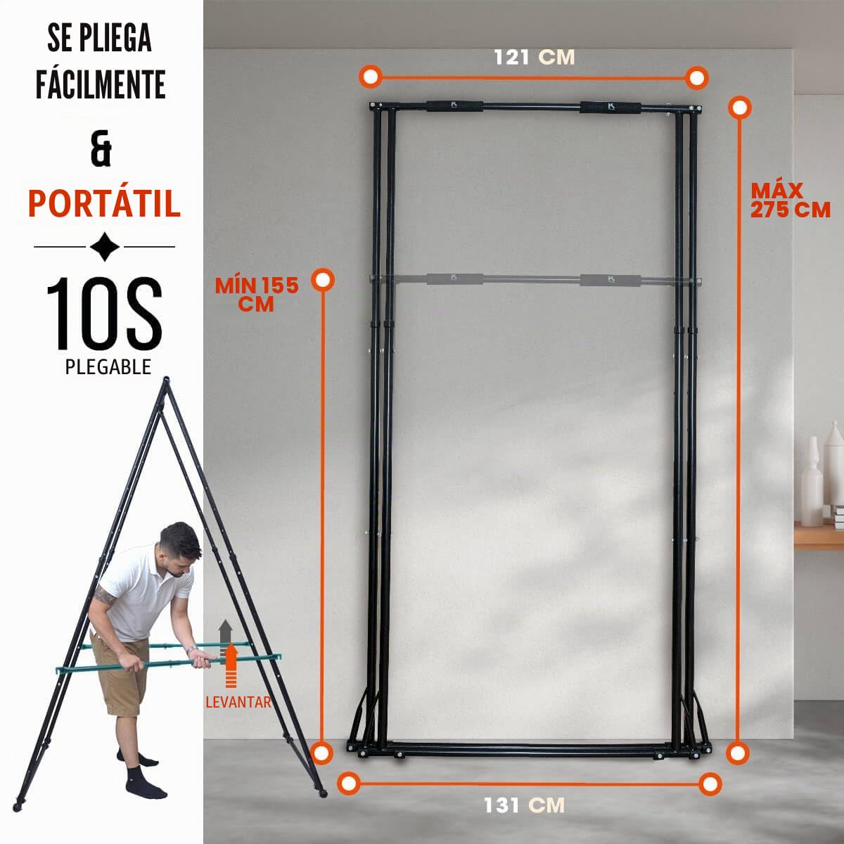 Barra de dominadas alta y plegable. Maquina de dominadas estable para el suelo en casa, interior y exterior. Gym fitness pull up bar station ajustable. Aparatos de gimnasio duraderos para ejercicios