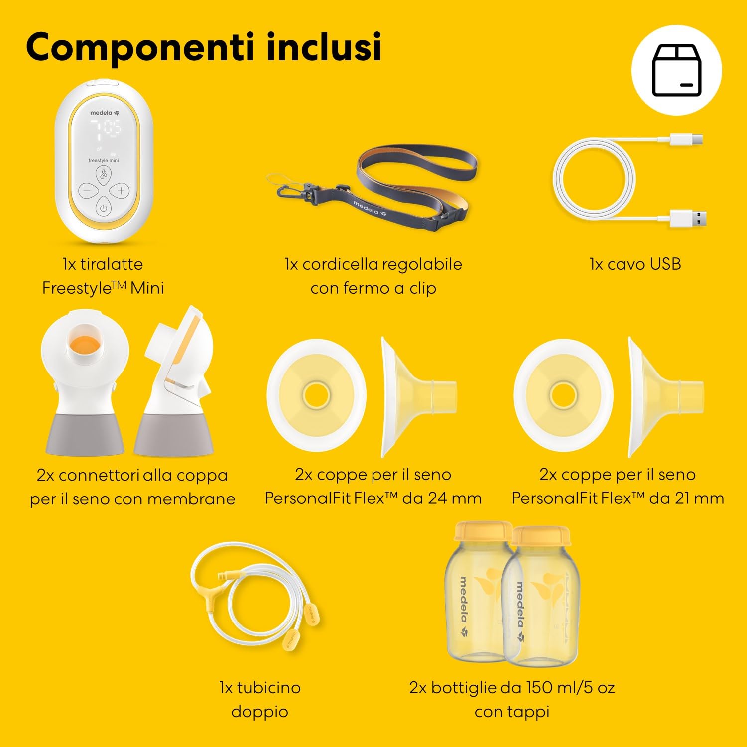 Medela Freestyle Mini Classic Tiralatte elettrico doppio con batteria ricaricabile.
