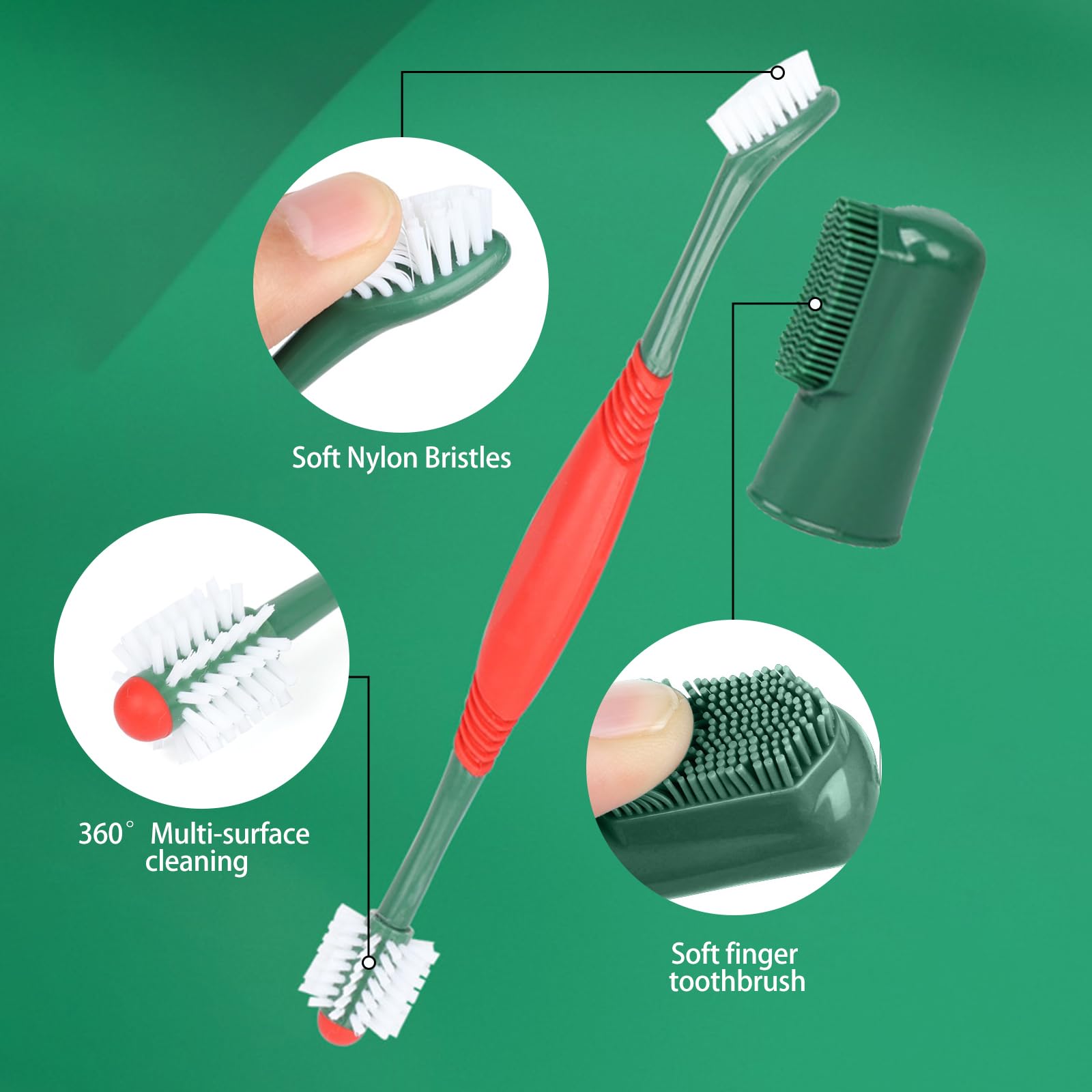 Dog Toothbrush Dental Care Kit,3 Set with Double-Headed and Finger Toothbrushes for Dogs and Cats, 2.47oz Toothpaste,Clean Pets' Teeth and Fresh Breath (Beef) - image 2