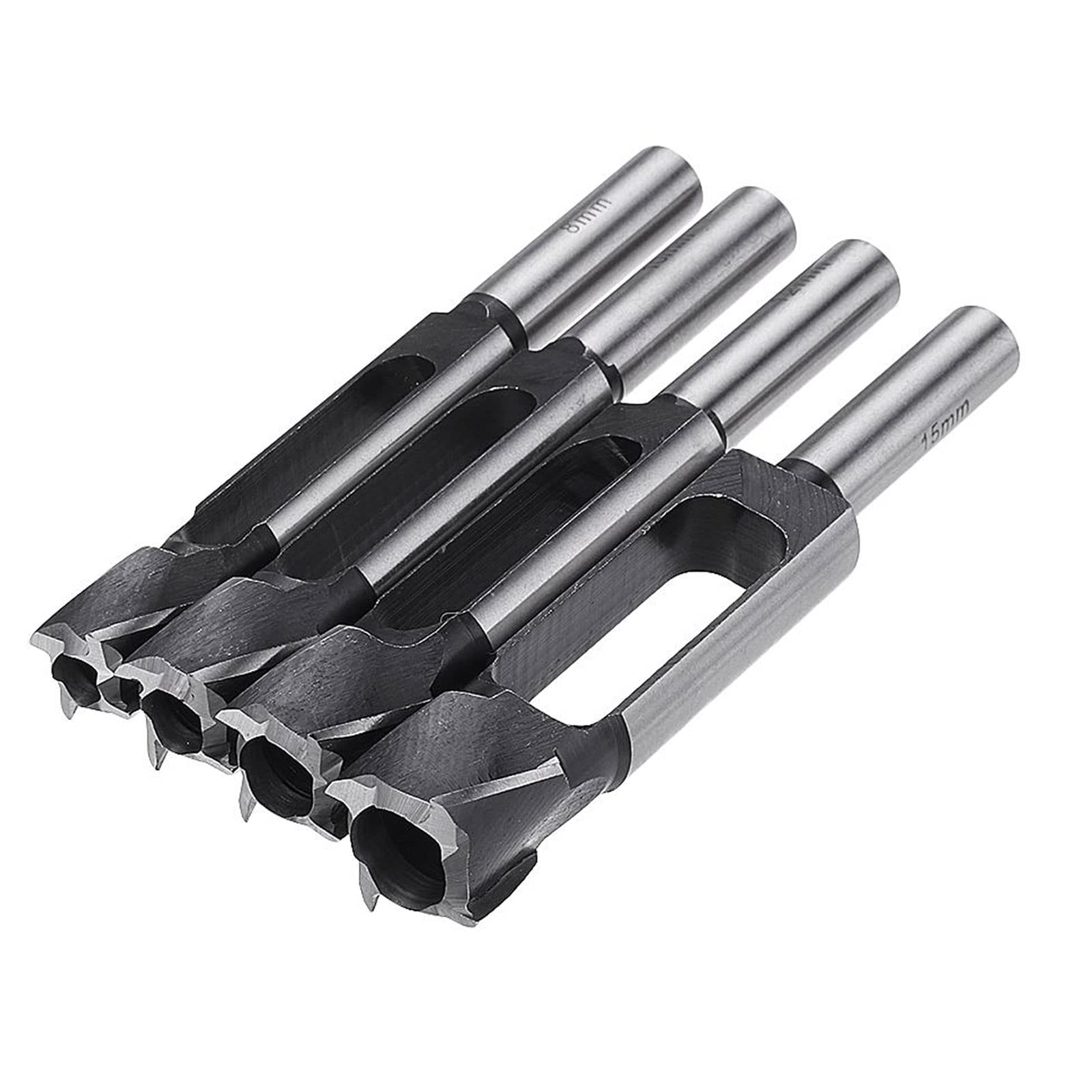 Set di 4 Taglierina per fori per spina in legno, punta per tenone, fresa per carotaggio per la lavorazione del legno (8/10/12/15mm)