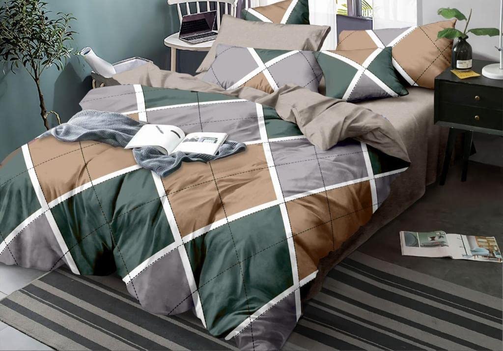 Castiqa Polycotton Fabric 210TC Double Bed Bedsheet with 2 Pillow Covers for Home/Hotels/Dining Room 18 Color Options (Green CHK)