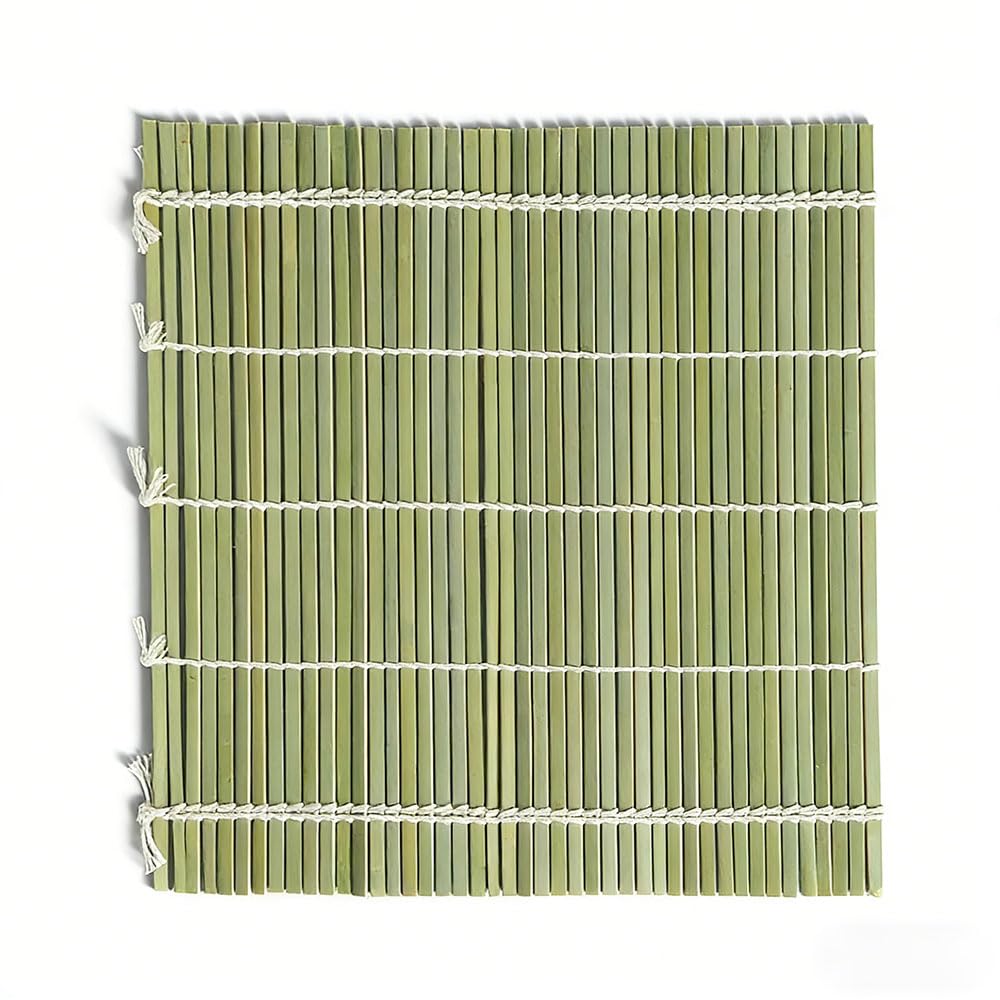 WIOOYIUU Bamboo Roll, 10.6 x 10.6 inches (27 x 27 cm), Green Leather Bamboo, Double Wire Type, Sushi Mold, Demon Sleam, Compatible with Thick and Fine Rolls, Hand Rolled Sushi Set, For Home Use : Home