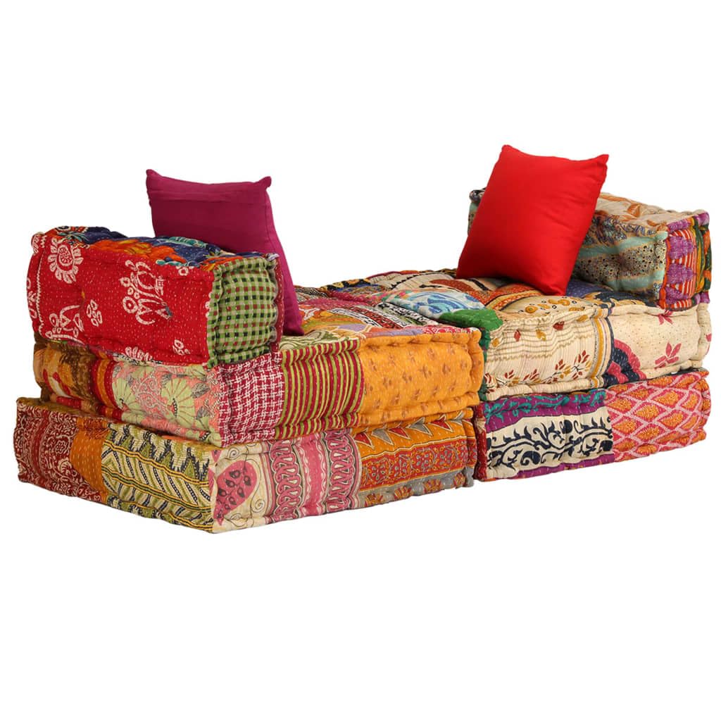 3-osobowa modułowa pufa z patchworkowego materiału bawełnianego, 180 x 140 x 58 cm, z 3 poduszkami, wszechstronna jako sofa, łóżko, ławka do siedzenia, do salonu, ogrodu, na taras, wysoki