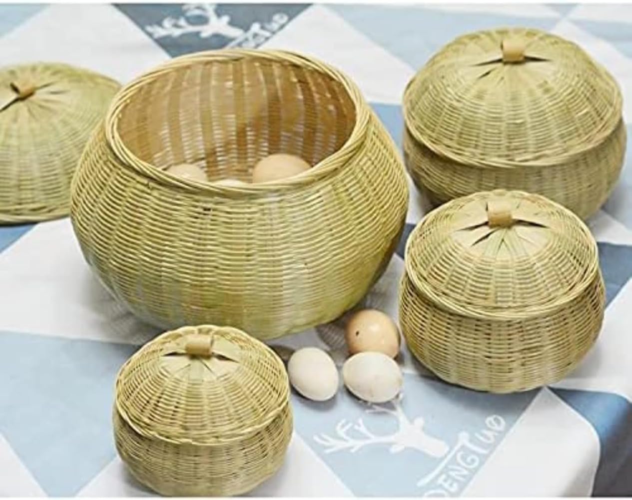 Amazon.co.jp: 竹スリーブ 竹編み製品 収納バスケット 蓋付き