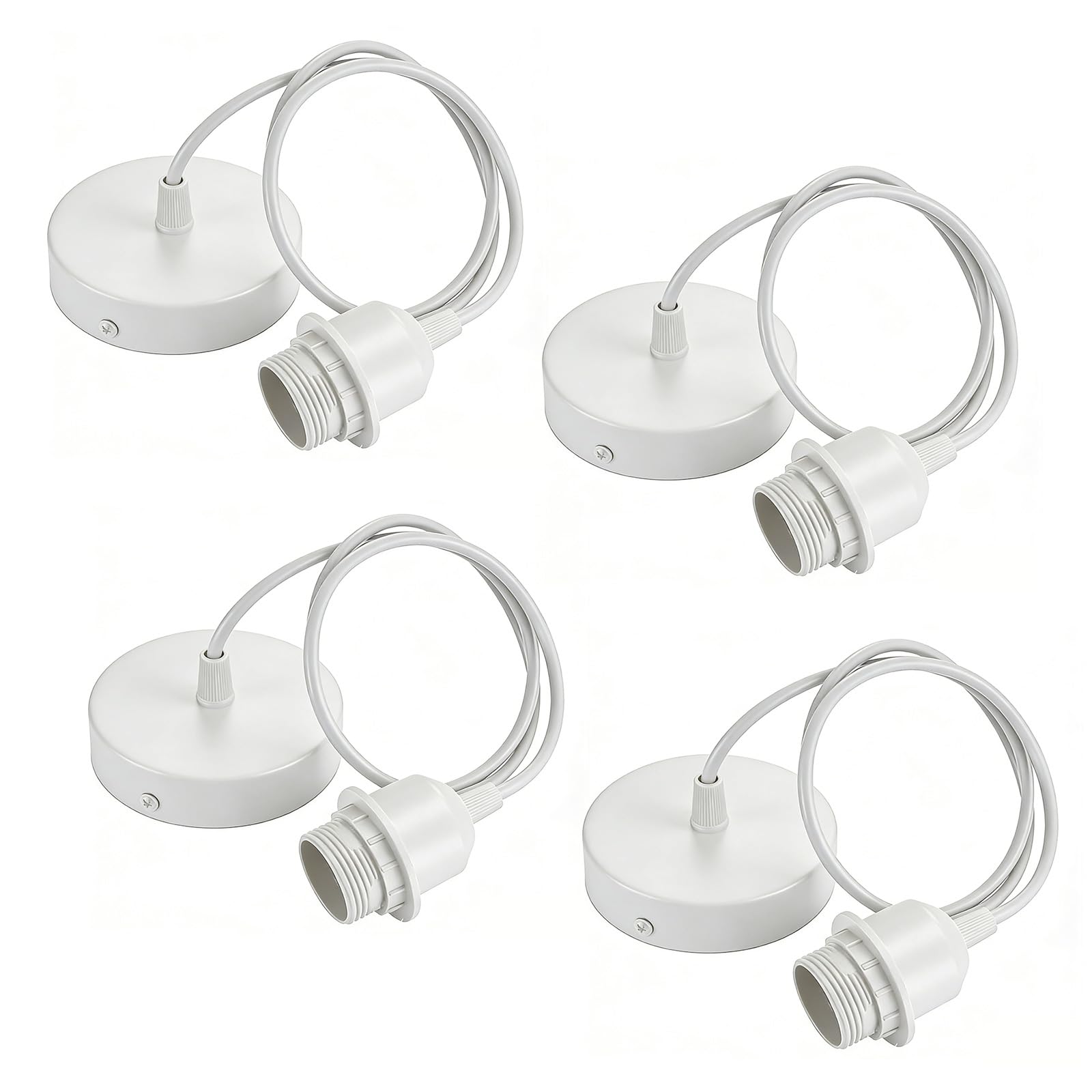 4 Pack White Pendant Light Fitting, E27 Lamp Holder for Ceiling Light Fitting with 100CM Adjustable Cable, Ceiling Rose Light Fitting for Kitchen, Living Room, Bedroom, Dining Room Lighting