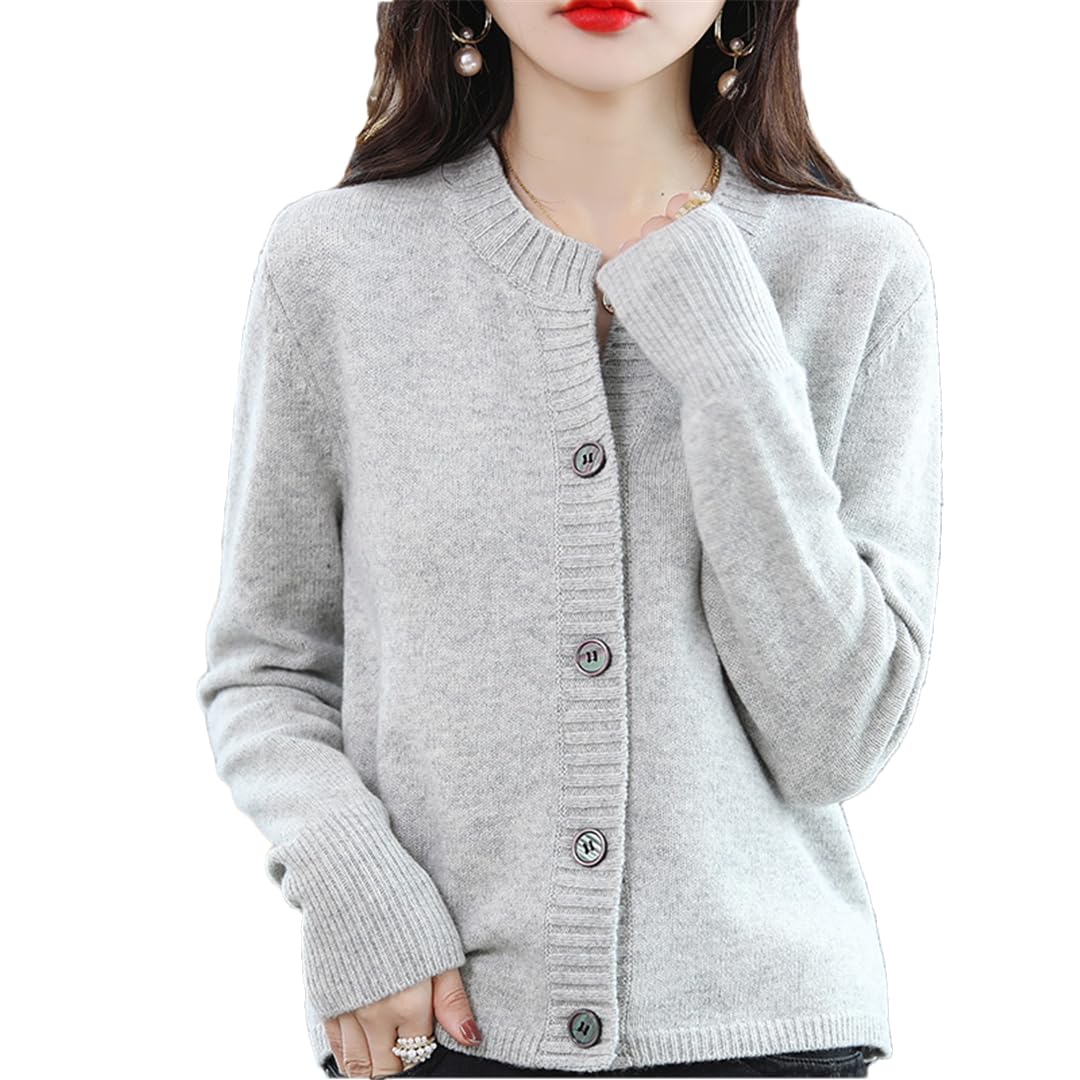 Bollrllr Cardigan da donna autunno e inverno in cashmere, casual, girocollo, maniche lunghe, caldo