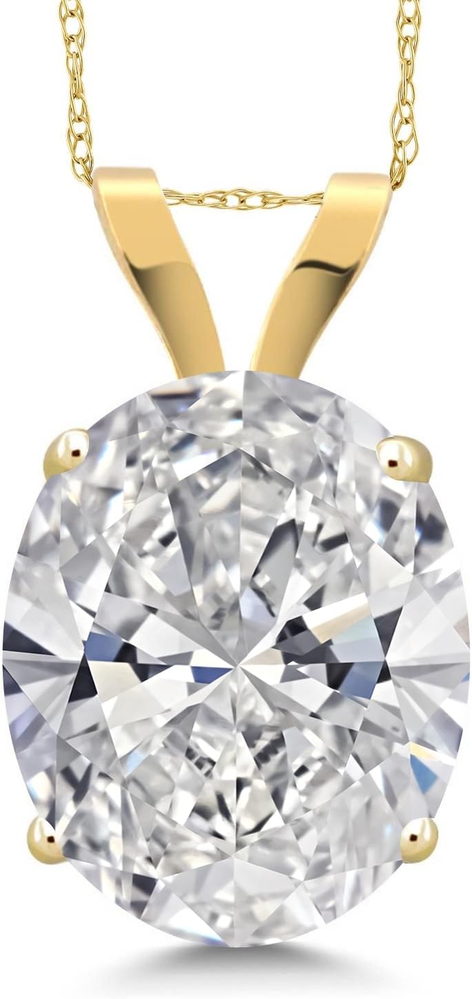 Gem Stone King 3.00 Cttw Oval 14K Yellow Gold IGI Certified Lab Grown Diamond Pendant Necklace | D-E Color VS1-VS2 Clarity | Gold Necklace For Women | With 18 Inch Gold Chain