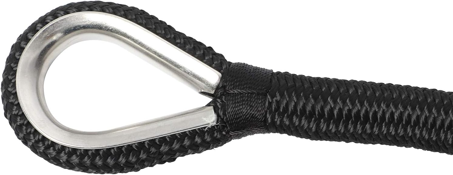 NovelBee 1/2" x 300' Double Braid Nylon Anchor Line with Stainless Steel Thimble,Safe Workload:1,020 Lbs;Tensile Strength:5,100 Lbs (Black) - Image 8