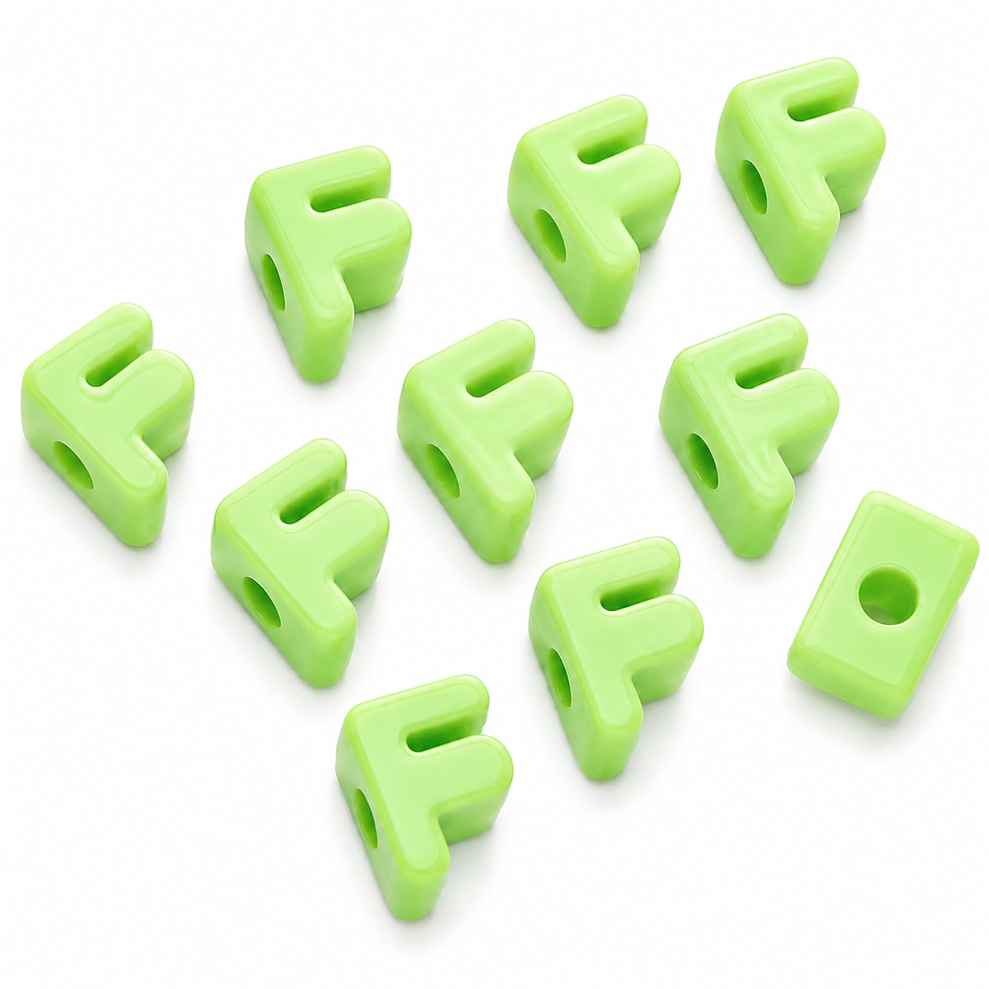 Letter Beads, 10pcs Alphabet Beads, Large Acrylic Letter Beads with 6mm Holes for Bracelet Making, Jewellery, Keyrings and Craft Projects (Green, Letter F)