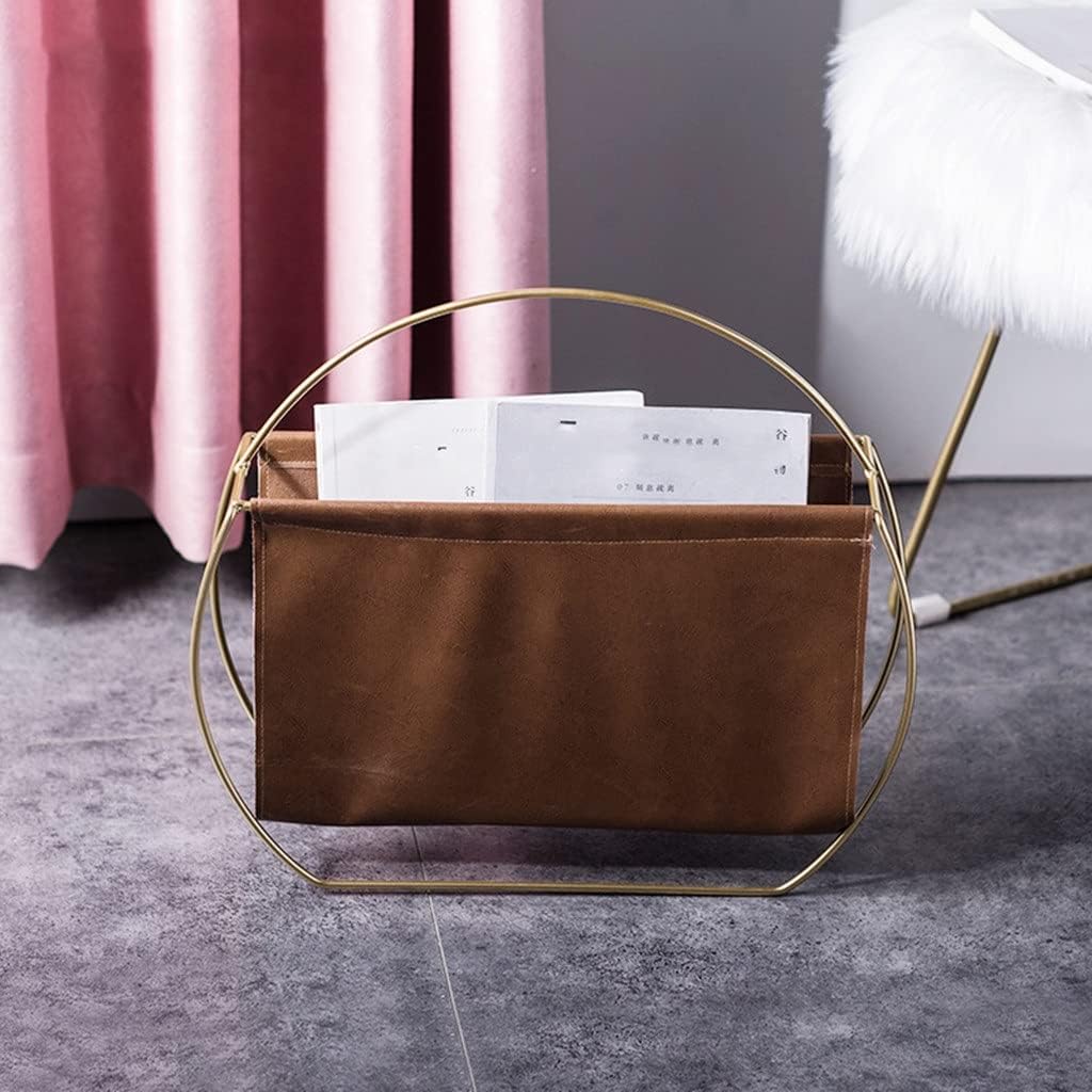 Creative Metal Leather Magazine Rack Iron Home Decoration Book and Newspaper Simple Storage (Color : As Shown Size : One Size)