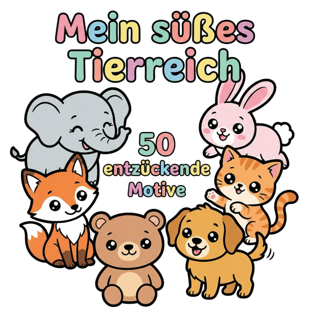 Mein süßes Tierreich – 50 entzückende Motive: Malbuch für Kinder und Erwachsene mit süßen Tieren, dicken Linien und liebevollen Illustrationen