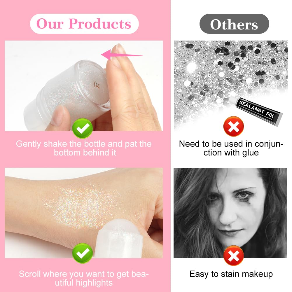 LOPHE Roll-on Body Glitter Gel, Mermaid Sequins Liquid Glitter Gel for Party Festival Rave Accessories, Holographic Glitter Gel for Body, Hair, Face, Body Shimmer Halloween Makeup (04# White Blue) - Image 3