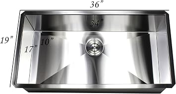Kingsman ARL-F3619 36 Inch Zero Radius Design 16 Gauge Undermount Single Bowl Stainless Steel Kitchen Sink Premium Package