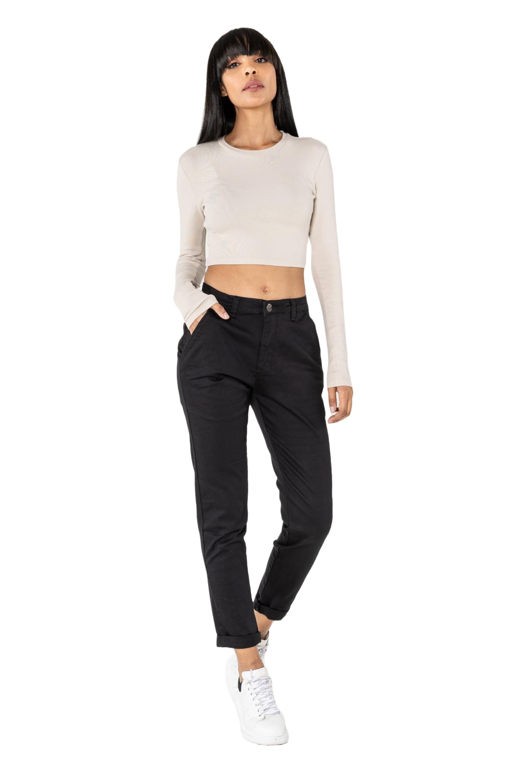 Nina Carter J250 damskie spodnie chinosy, wygodne, średnia wysokość stanu, slim fit, spodnie bawełniane – stylowe spodnie na co dzień