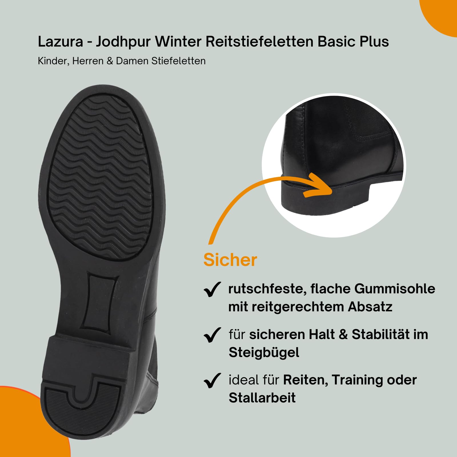 Lazura - Jodhpur Winter Reitstiefeletten Basic Plus | Kinder, Herren & Damen Stiefeletten | mit Fleece-Futter & Pull-On | schwarze Chelsea Boots aus Leder | Reitschuhe | Größe 28-43