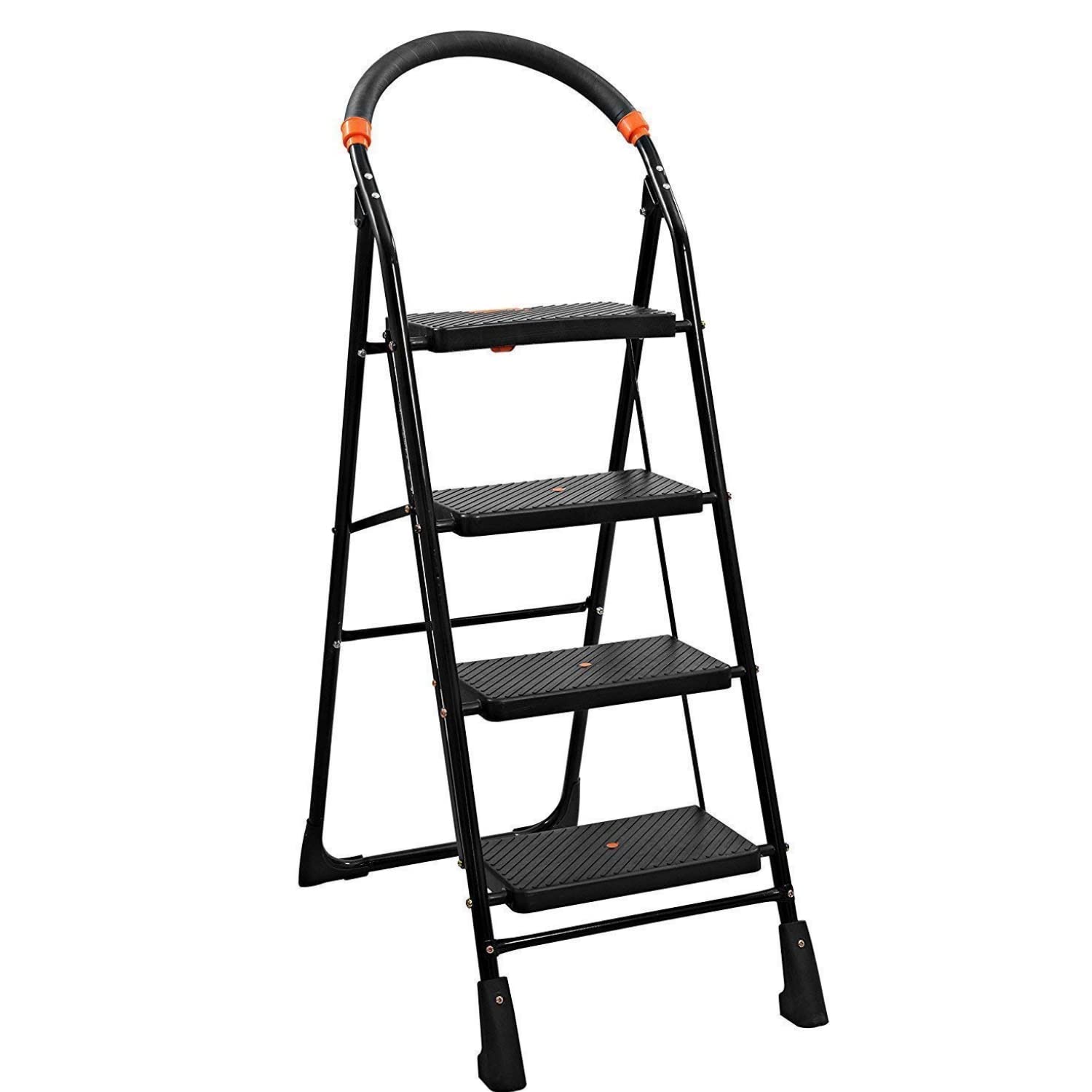 ORRIL OBBO Ladder, Ladder for Home, Ladder 4 Step for Home Steel Foldable, Step Ladder, Steel Folding Step Ladder for Home, Wide Anti-Skid Steps, Milano Steel, 4 Step (Black)