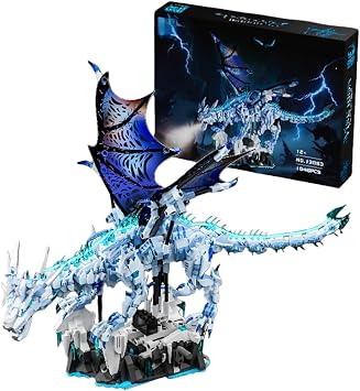 Dragon Building Blocks, Building Toys for Adults, Dragon Building Kit, Dragon Building Blocks Building Toys, Dragon Building Blocks Toys with Base Holder, Birthday Gift Christmas Frost Dragon