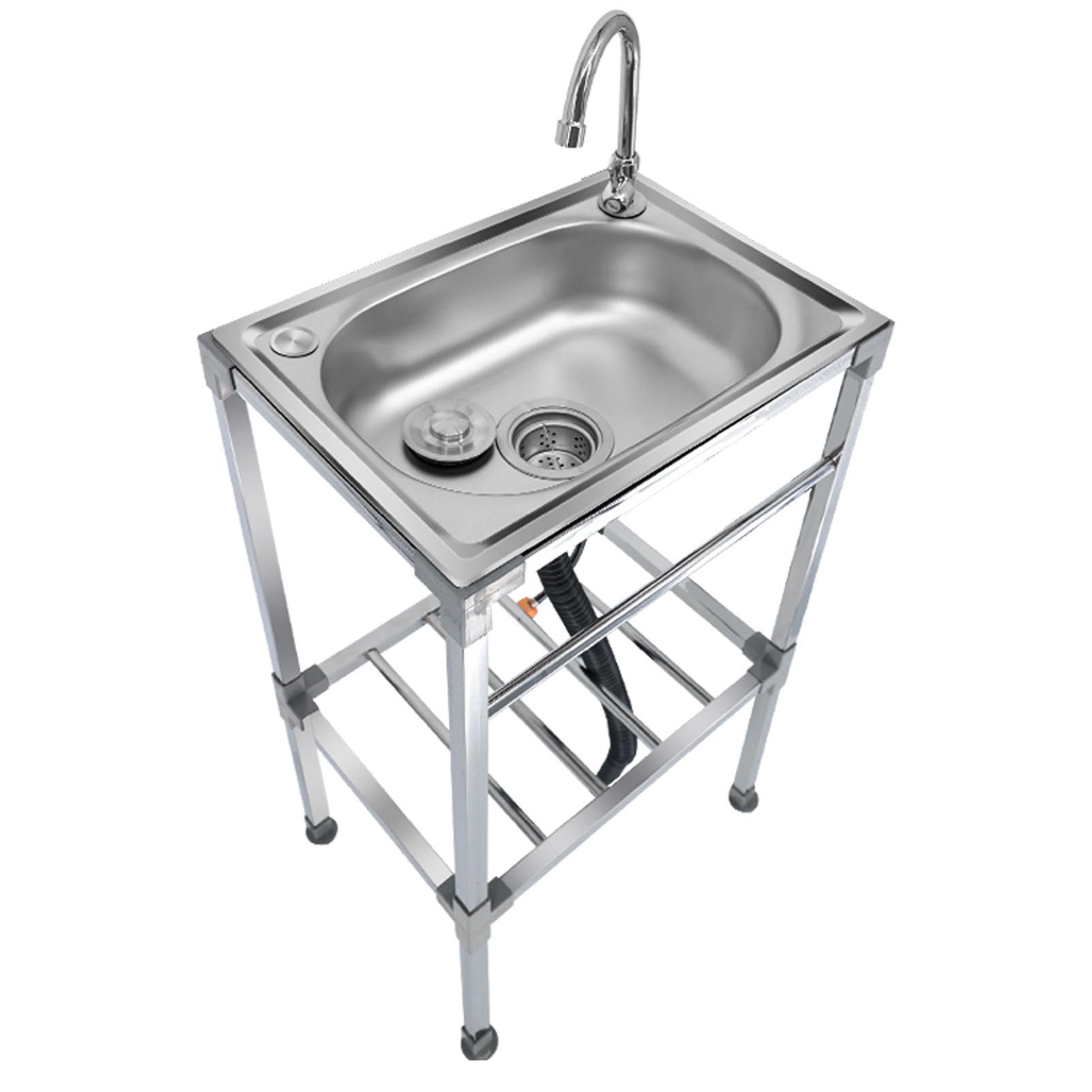 ZQFHSX Stainless Steel Kitchen Sink Free Standing， Freestanding Commercial Single Bowl Mobile Utility Sinks,Portable Handwash Station,(53x38x83cm)