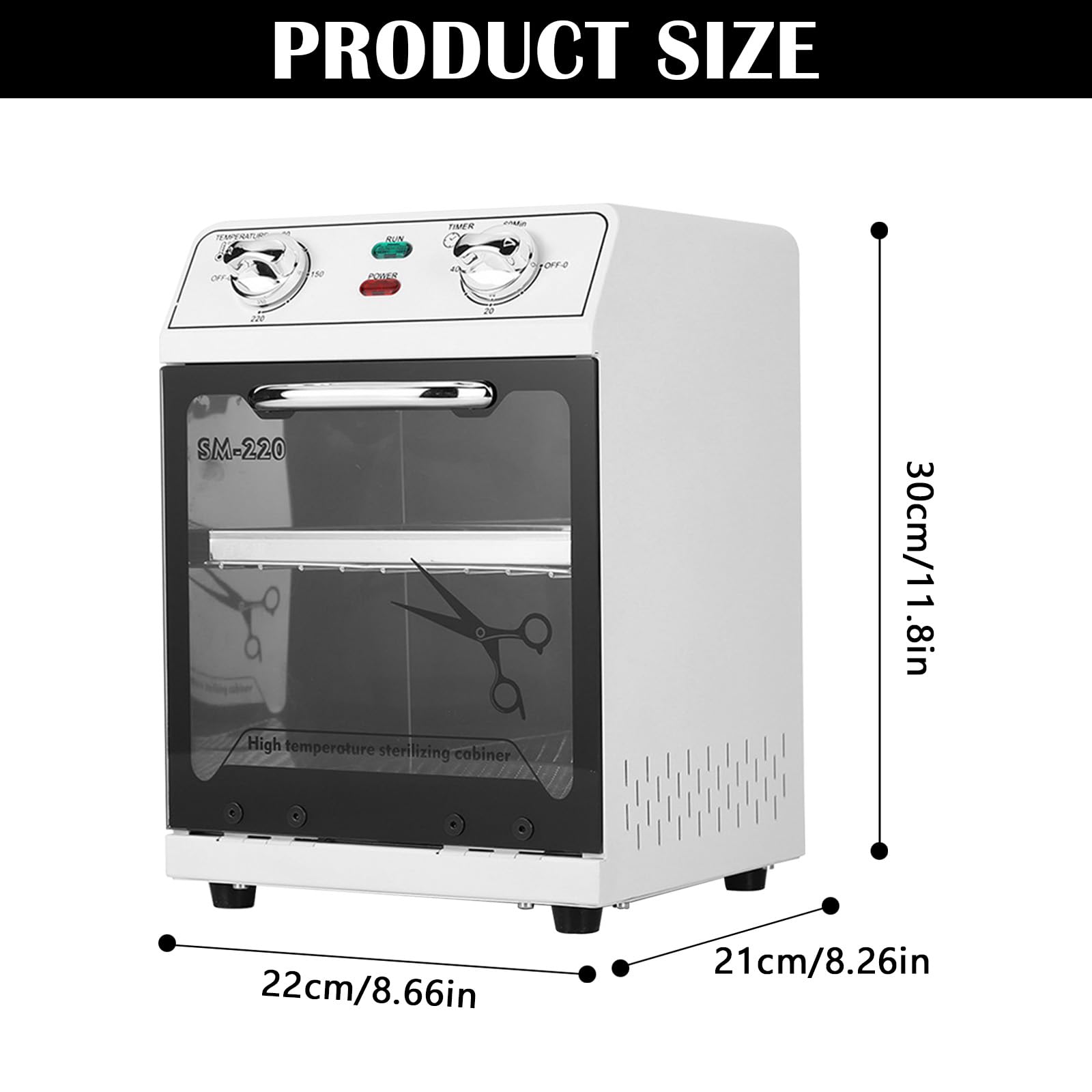 Desinfección Esterilizador Aire Caliente, 600W 8L 220℃ Esterilizador Calor Seco Esterilizador Alta Temperatura Esterilizador Herramientas para Uñas con Temporizador y Luz Indicadora para Peluquería