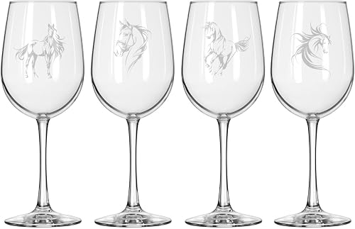 MIP Set of 4 Wine Glass for Red or White Wine Gift FANCY Horse Collection (16 oz Tall Stemmed)
