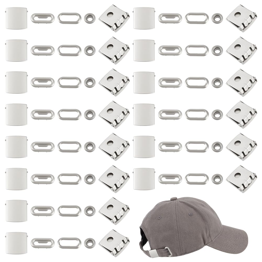 BENECREAT 40set/ 24set Metal Cap Buckle, Platinum Adjustment Hat Cap Buckle with Eyelets for Hat Backpack Strap Repair