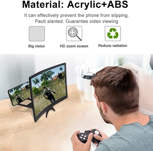 Miniatura 5 de ZAPION Lupa de pantalla curva 3D compatible con todos los teléfonos inteligentes Amplificador HD de 12 pulgadas, pantalla de aumento para películas