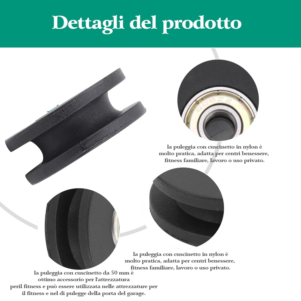 10 Pz 50mm Cuscinetto in nylon Ruota Puleggia Cuscinetto Fitness Sostituzione Ruota Puleggia Attrezzatura da palestra a casa Attacchi per macchine Esercizio Accessorio per allenamento della forza