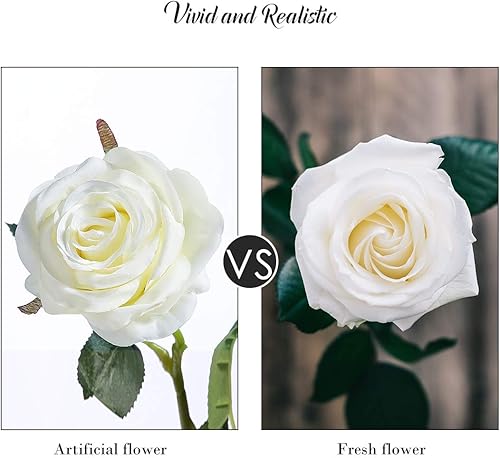 Miniatura 7 de DuHouse Ramo de 10 rosas artificiales de seda, flores artificiales de seda, tallos largos, para arreglos de boda, centro de mesa, fiesta, hogar,