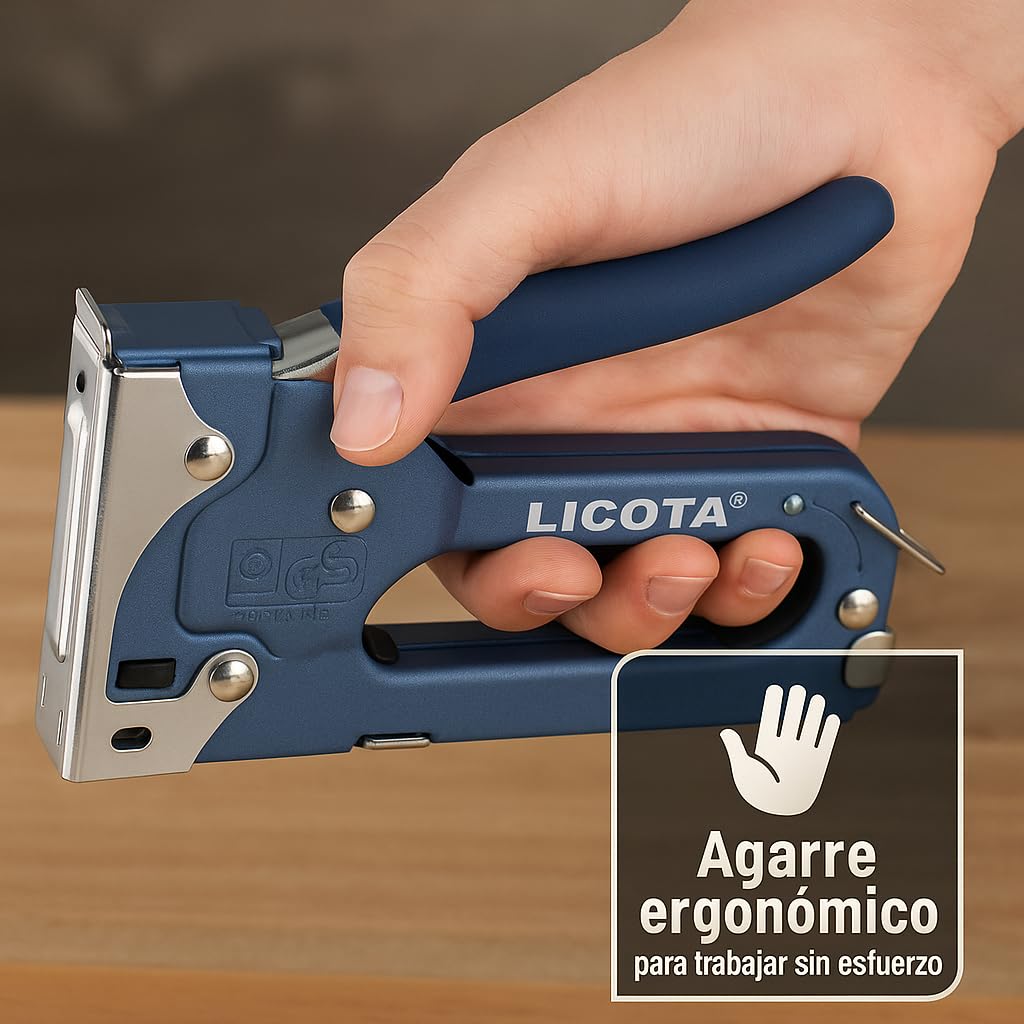 Grapadora Tapicero Manual Profesional de Acero para Grapas 4–14 mm – Grapadora de Mano Reforzada para Tapicería, Madera, Tela, Decoración, Bricolaje y Taller – Mango Ergonómico + 30 Grapas Incluidas
