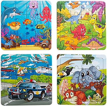 WEIFF Jigsaw Puzzles for Kids Ages 3-5, 4 Puzzles x 16 Piece Preschool Educational Learning Toys Set for Toddler Children Birthday Gift Christmas Halloween- Ocean Forest Animal Dinosaur