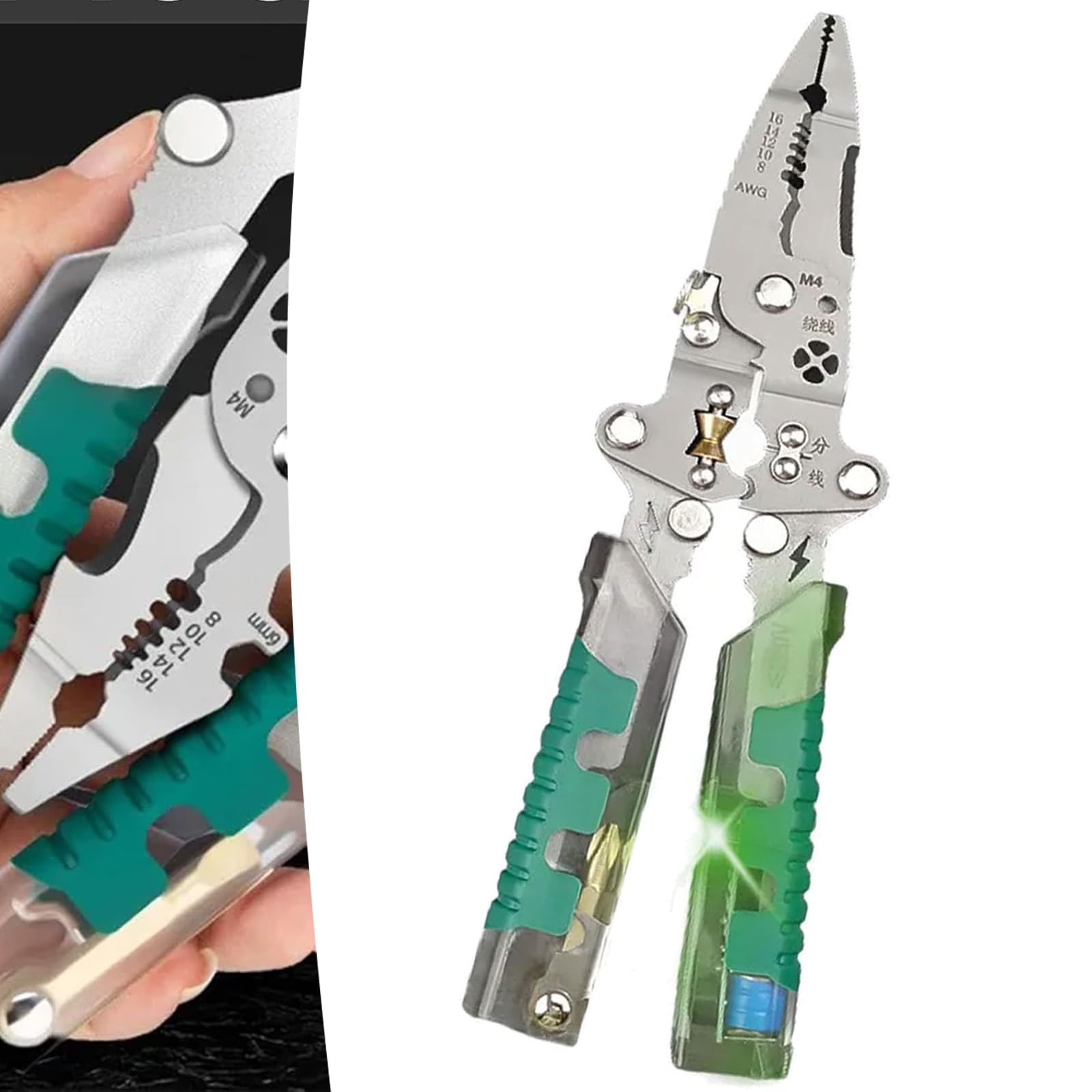 Tuvilo Electrical Pliers, 2025 New Wire Strippers with Voltage Detector, Folding Stylus Screwdriver Wire Stripper for Electricians DIY Repairs (B)