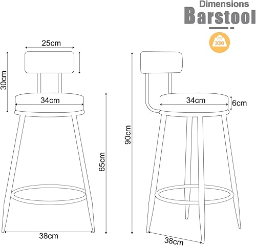Miniatura 3 de Guyifuny Taburete de bar de cocina juego de 2 silla de mostrador moderna de terciopelo de 256 pulgadas con respaldo para isla de cocina comedor