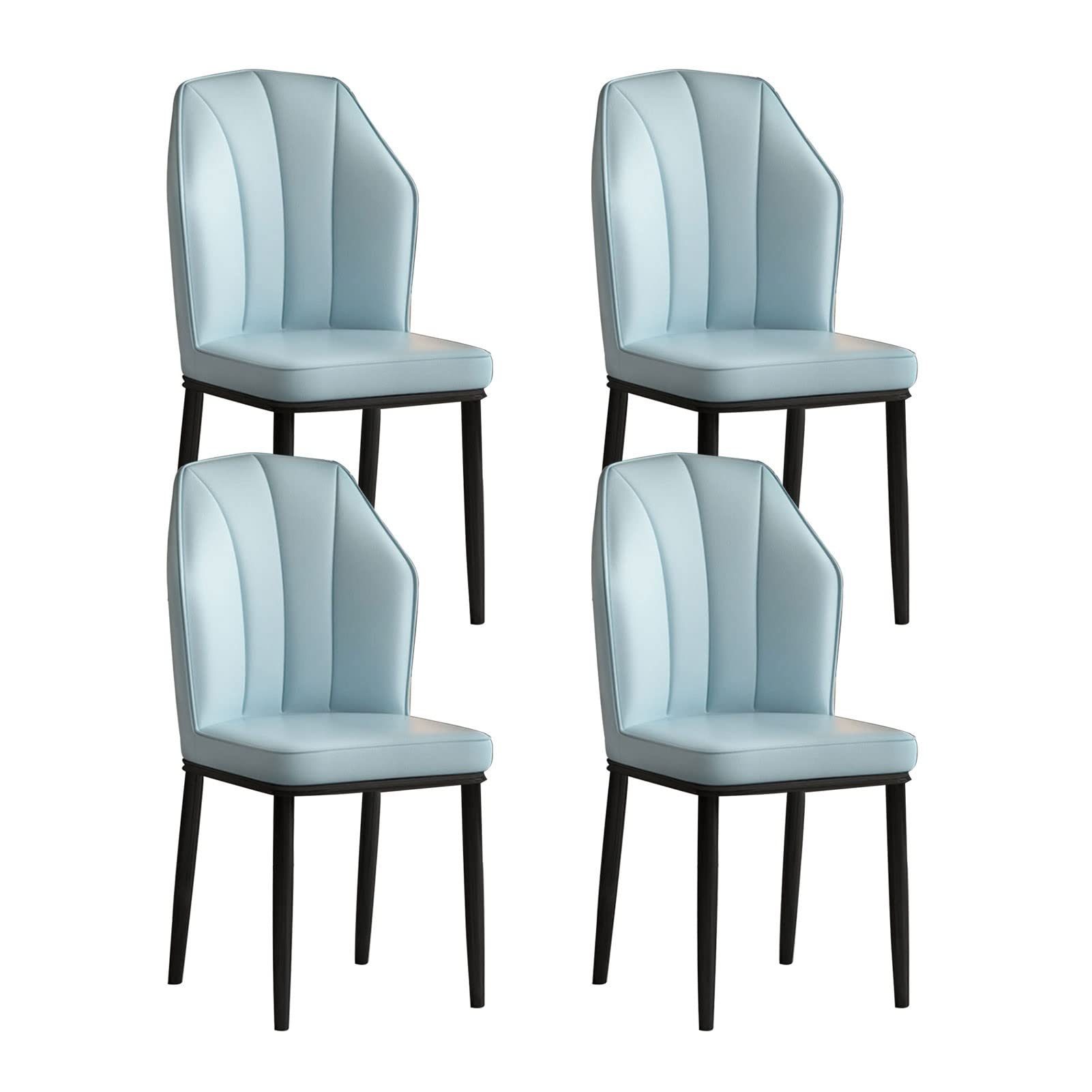 SJIALEN Modern Dining Chairs Set of 4, Kitchen Living Room Carbon Steel Legs Dining Chair Water Proof PU Leather Side Chair Kitchen Chair (Color : Light Blue, Size : 45x43x88cm)
