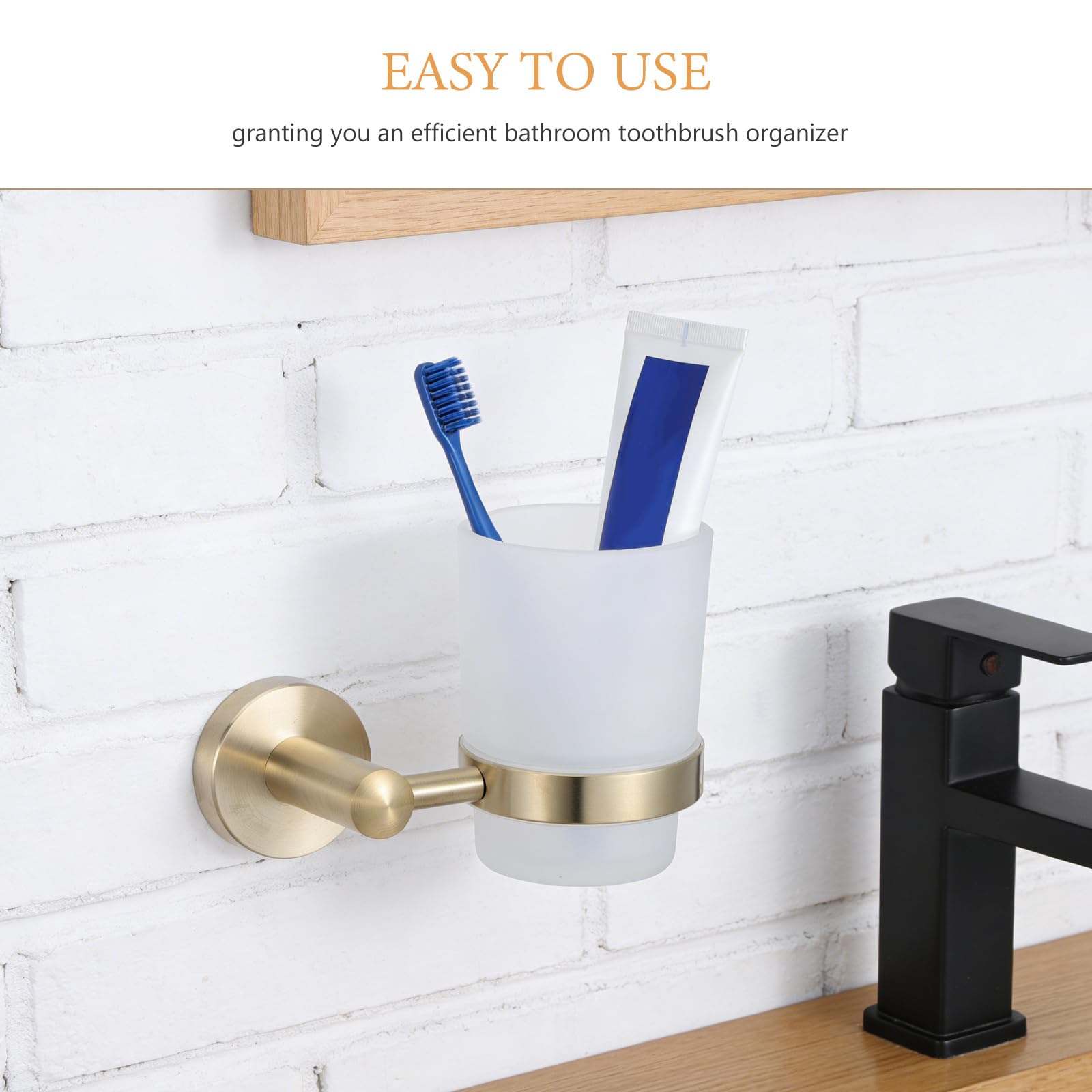 Toyvian Portaspazzolino da Denti a Parete in Acciaio Inox Porta Bicchiere da Bagno Vetro Smerigliato, Organizer Compatto e Stabile per Spazzolini e Dentifricio, Accessorio Bagno Moderno